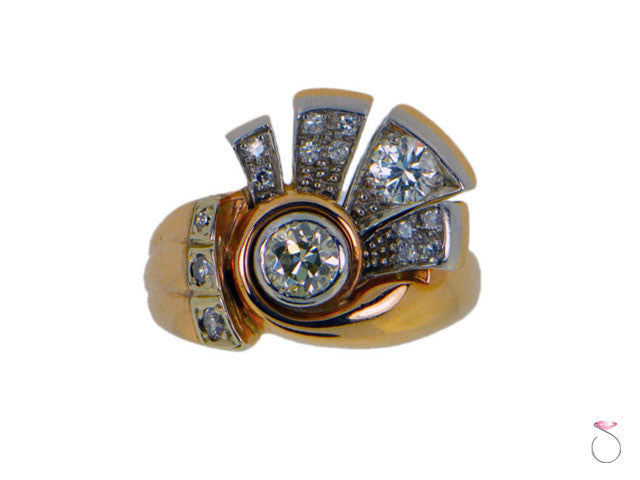 Retro fan shape diamond rose gold ring