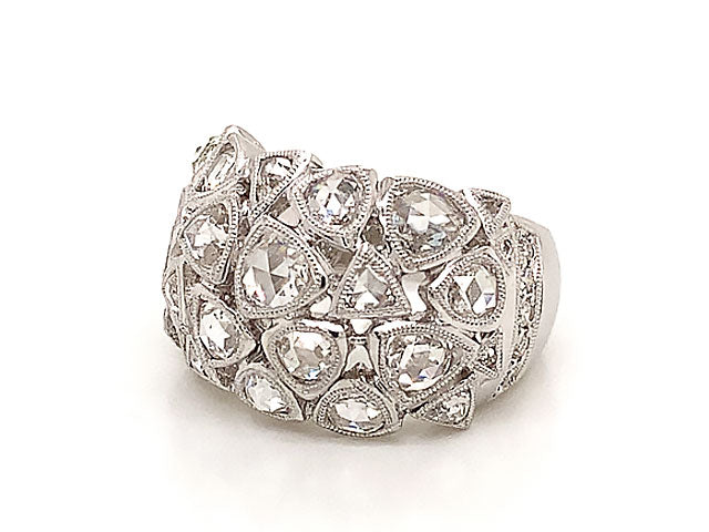 diamond engagement rings,Rose Cut Multi Diamond Dome Ring in 18k White Gold