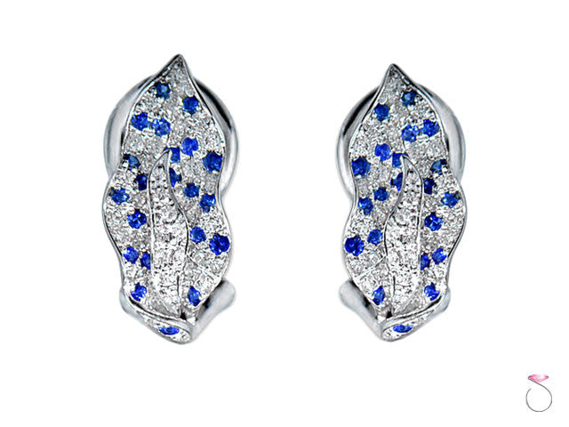 Diamond Sapphire Earrings Leaf Shape 1.02ctw in 14K