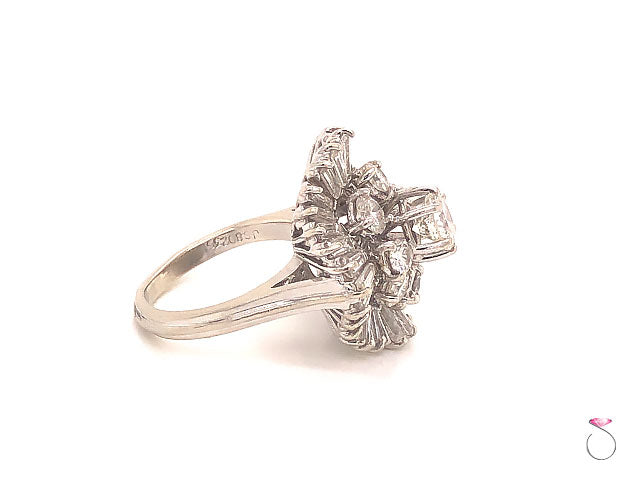 Vintage 2.53 Carats Diamond Ballerina Engagement Ring in 14K White Gold
