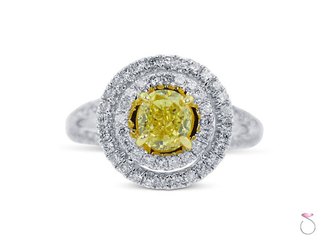 Yellow Diamond Halo Split shank engagement ring Hawaii 2.68 ct
