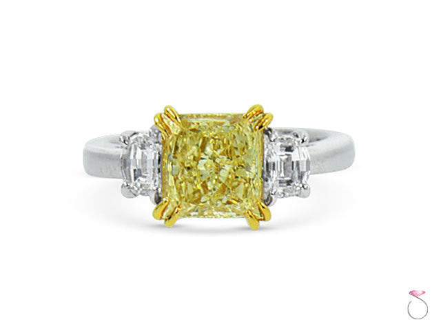 Radiant Yellow Diamond Three Stone Ring Solitaire Jewelers