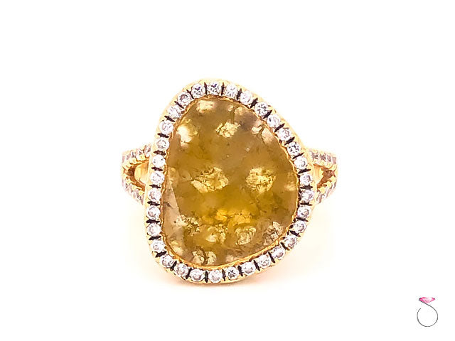 Halo Ring,Hubert Yellow Diamond Halo Ring in 18k Yellow Gold, Slice Diamond Center